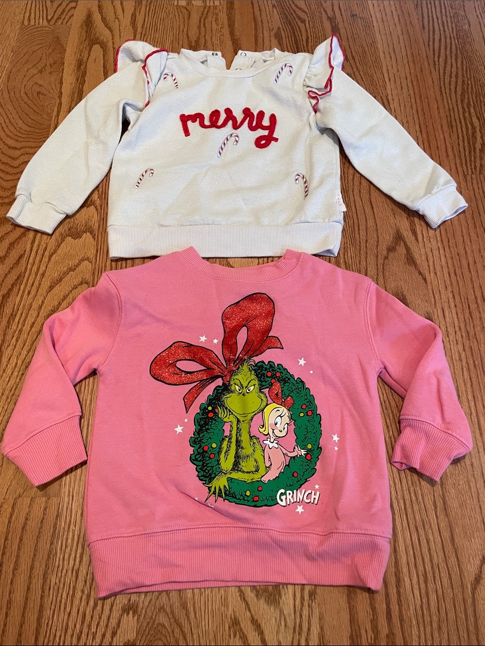 Dr. Seuss Pink Grinch Graphic Sweatshirt (2T) & Tahari Merry sweatshirt (3T)